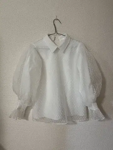 경사용 의류 Style Lea 도트 무늬 튤 화이트 블라우스