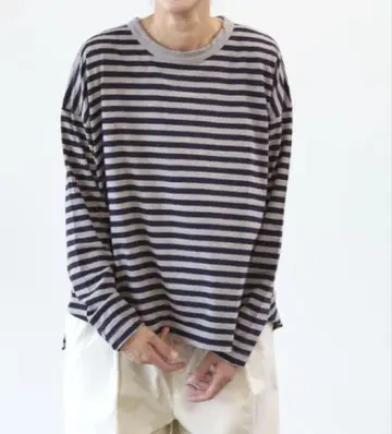 prit 30/1 리사이클 무라사키 천축 보더 크루넥 긴팔 티셔츠