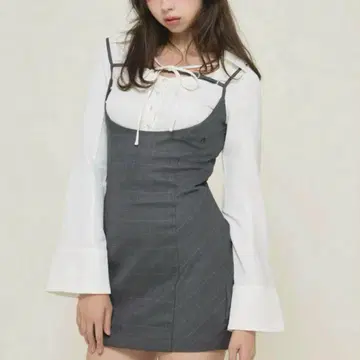 andmary Betty 레이어드 체크 드레스 그레이