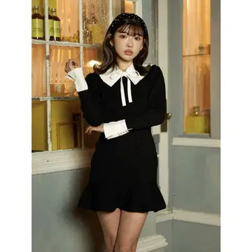 다리치 Darich 플리츠 칼라 니트 미니 원피스