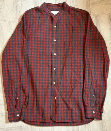 스틸 바이 핸드 밴드 카라 긴팔 체크 셔츠 새상품급 일본제