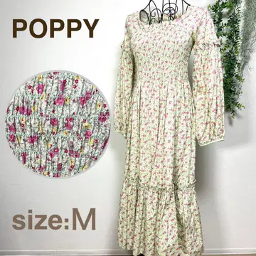 POPPY 포피 꽃무늬 셔링 롱 원피스 프릴 소매 M 한국