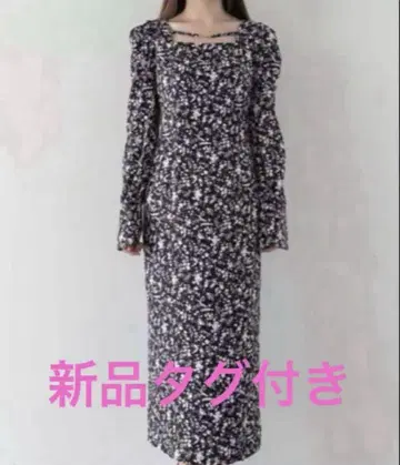 릴리안캐럿 롱 원피스 긴팔 블랙 미니 꽃무늬
