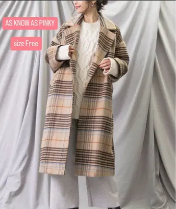 [ 새상품급 ] AS KNOW AS PINKY 체크 무늬 체스터 코트