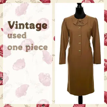 리본 타이 부착 긴팔 원피스 심플 레트로 빈티지 vintage