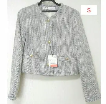 선착순!! 미사용 ZARA 트위드 노카라 자켓 골드 버튼 S