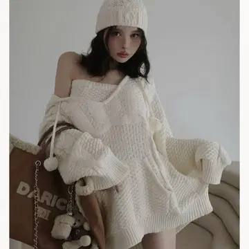 Darich 케이블 DD 로고 V넥 니트 후디