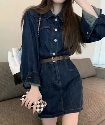 긴팔 데님 원피스 미니