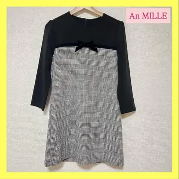 미사용급 AnMILLE 안미르 미니 원피스 벨로아 리본 체크