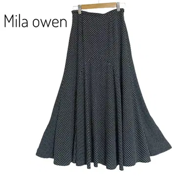 Mila owen 롱 플레어 스커트 화이트 x 블랙 도트 무늬 S