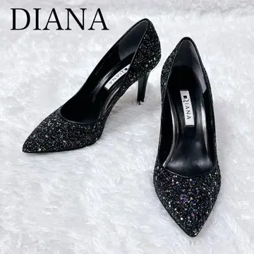 [컨디션 최상] DIANA 스팽글 핑힐 블랙 23.5cm 다이애나 라메