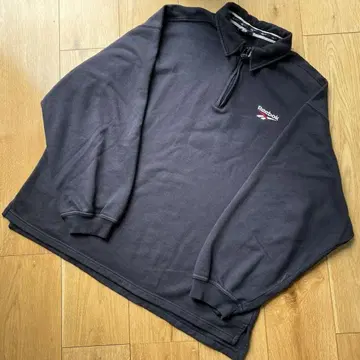 90s L 리복 맨투맨 하프 지퍼 옷깃 네이비 페이드 속기모