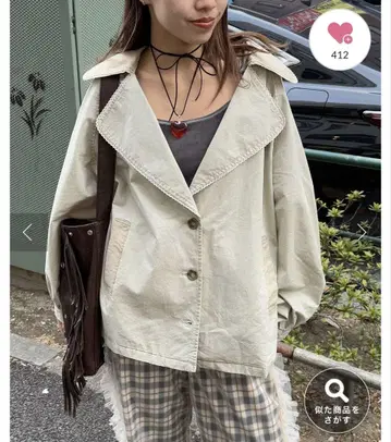 차오패닉 배색 레이스 빅 칼라 트렌치 자켓