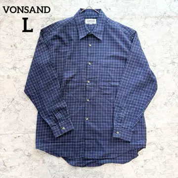 [VONSAND] 체크 무늬 긴팔 셔츠 얇은 소재 플란넬 셔츠 네이비 L