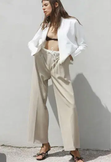 자라 와이드 레그 팬츠 더블 허리 밴딩