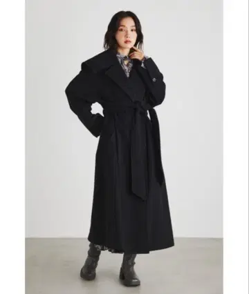 rienda 오버 컬러 W 울 믹스 코트 블랙