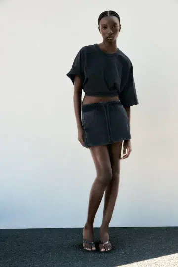 ZARA 헤비 코튼 워시 가공 미니 스커트 T셔츠 셋업