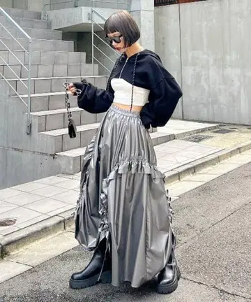 PAGEBOY*메탈릭 드로스트 개더 스커트