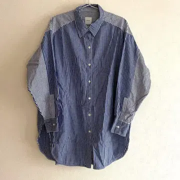 Spick & Span 블루 화이트 스트라이프 긴팔 셔츠