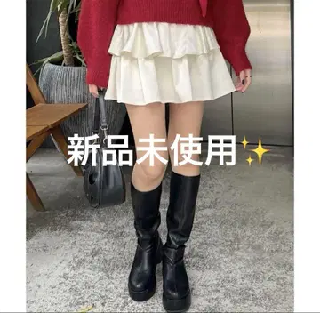 새상품 미사용 chico 새틴라이크 프릴 티어드 미니 스커트 화이트 S