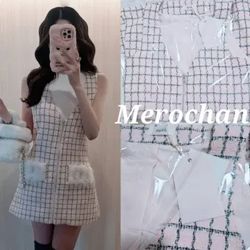 다리치 프론트 지퍼 트위드 미니 원피스 핑크