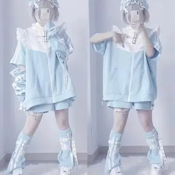 스카이블루 저지 헤어 액세서리 세트 천사계 패션