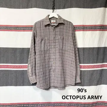 90sOCTOPUS ARMY 옴브레 체크 플란넬 셔츠 올드 스케이트 레어