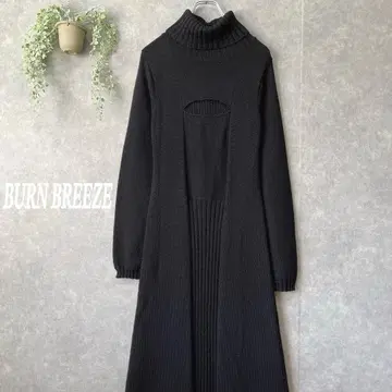 아플레이 터틀넥 롱 니트 원피스 긴팔 울 100% 블랙