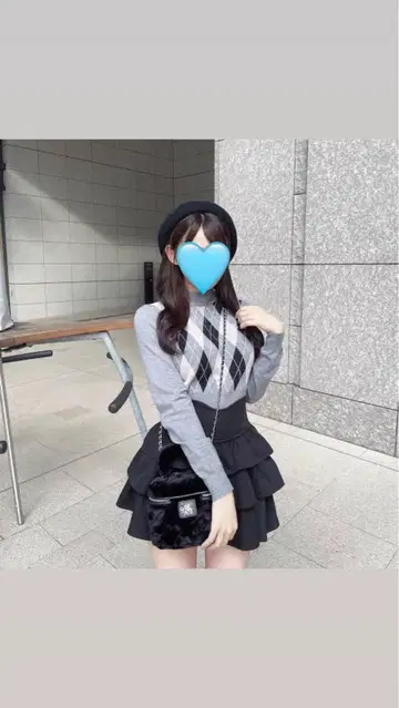 미셸 마카롱 아가일 니트탑