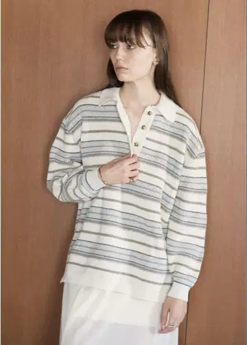 CLANE MULTI BORDER KNIT POLO TOPS