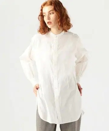 MACPHEE 코튼 몰스킨 밴드 카라 튜닉 셔츠