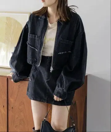 카스타네 데님 더블 ZIP 크롭 자켓