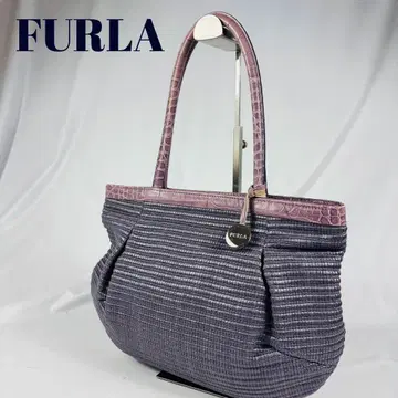 FURLA 훌라 바스켓백 핸드백 가죽 악어 엠보싱 퍼플