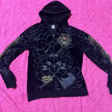 Ed Hardy XL 블랙 풀 집업 후드티