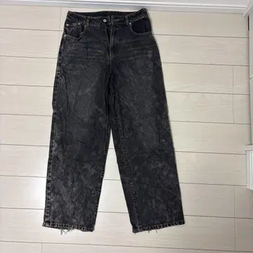 st.an 블랙 와이드 레그 데님 팬츠