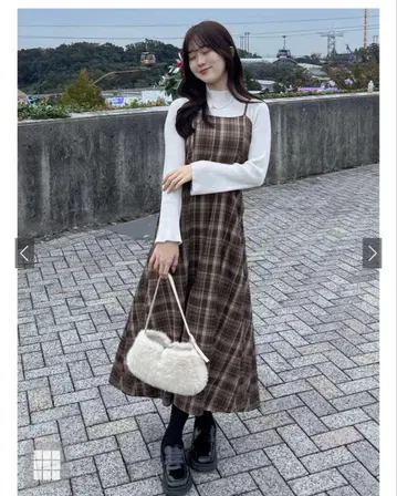 GRL 체크 무늬 백 리본 롱 원피스 [pu41]
