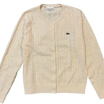 LACOSTE 케이블 니트 가디건 크림