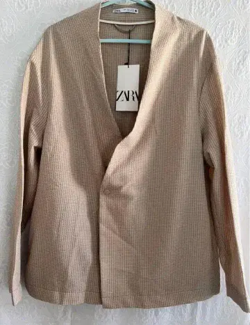 ZARA 베이지 체크 무늬 테일러드 자켓