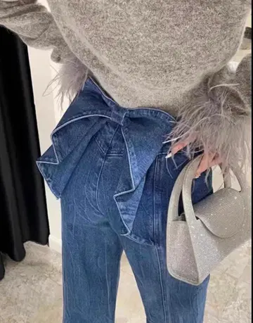 백리본 프릴 데님 팬츠