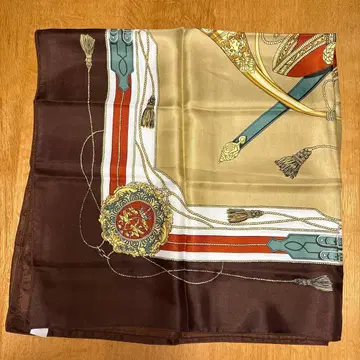 실크 100% 스카프 브라운/골드