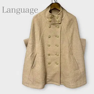 랭귀지 판초 케이프 코트 울 혼방 브라운 더블 버튼 아우터