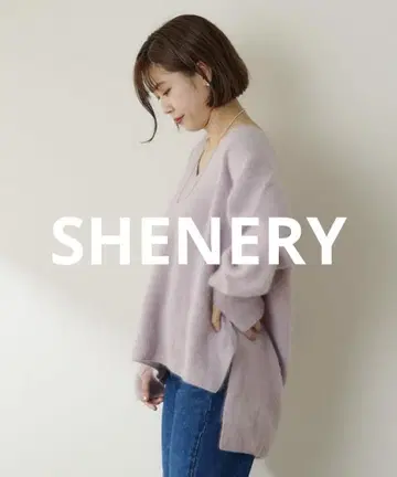 SHENERY 라쿤 V넥 풀오버 F 울 니트 긴팔