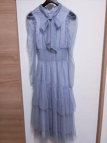 FURFUR 라이트 블루 티어드 롱 원피스