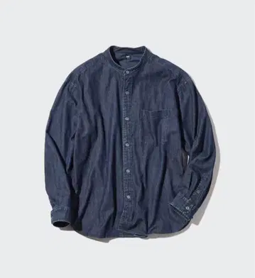 [ 단종 ] UNIQLO 데님 오버 사이즈 스탠드 카라 셔츠 M 네이비