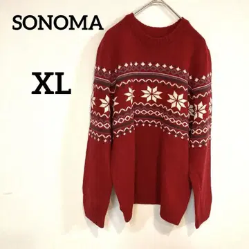 SONOMA [ XL ] 눈꽃 패턴 빨간색 긴팔 스웨터 레드