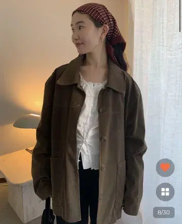 브라운 스웨이드 버튼 칼라 자켓