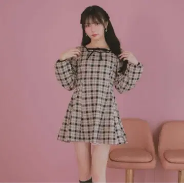 evelyn 체크 핏 OP 원피스 긴팔