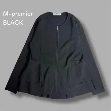 엠프리미어 블랙 페플럼 집업 가디건 블랙