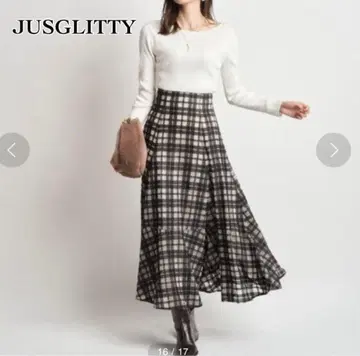 JUSGLITTY 체크 자수 플레어 스커트 S 사이즈