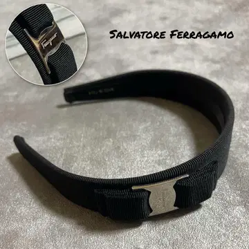 새상품급 Salvatore Ferragamo 머리띠 리본 로고 블랙